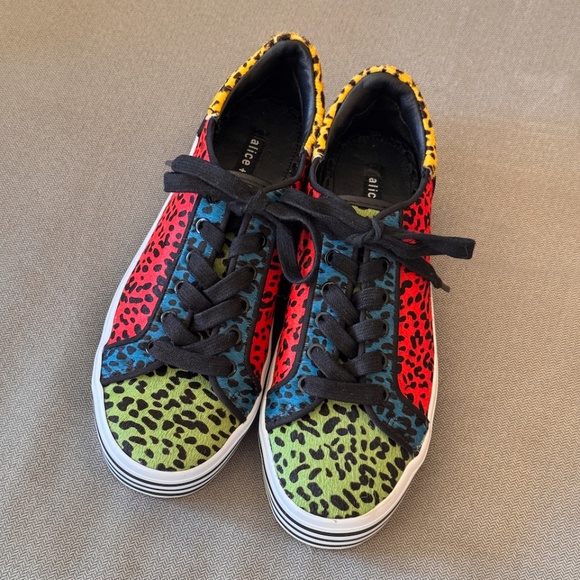 Alice + Olivia Falyn Platform Animal Print Calf Fur Colored Rainbow Sneakers - Picture 10 of 10
